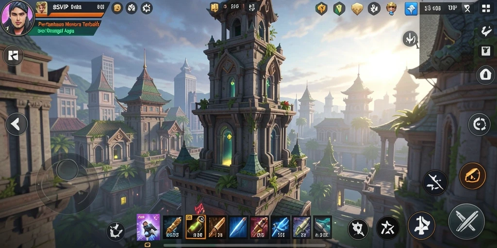 Tampilan gameplay 8SVIP dengan menara pertahanan yang strategis.