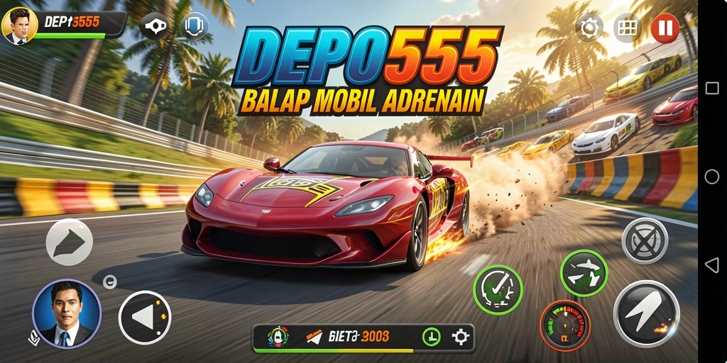 Screenshot gameplay balap mobil penuh aksi DEPO555.