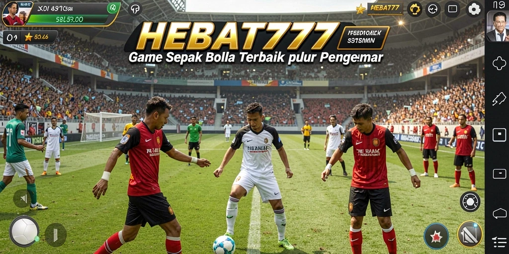Screenshot permainan HEBAT777 menunjukkan aksi sepak bola yang mendebarkan.