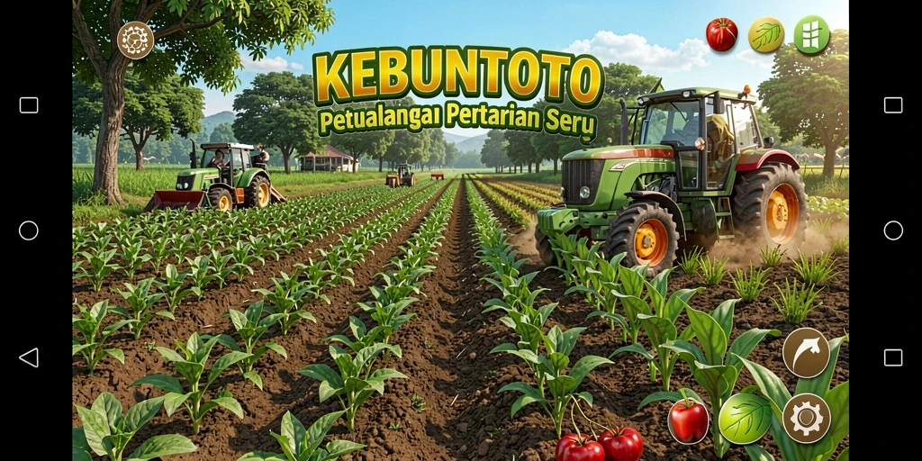 Tampilan screenshot KEBUNTOTO menampilkan ladang subur dan aktivitas bertani.