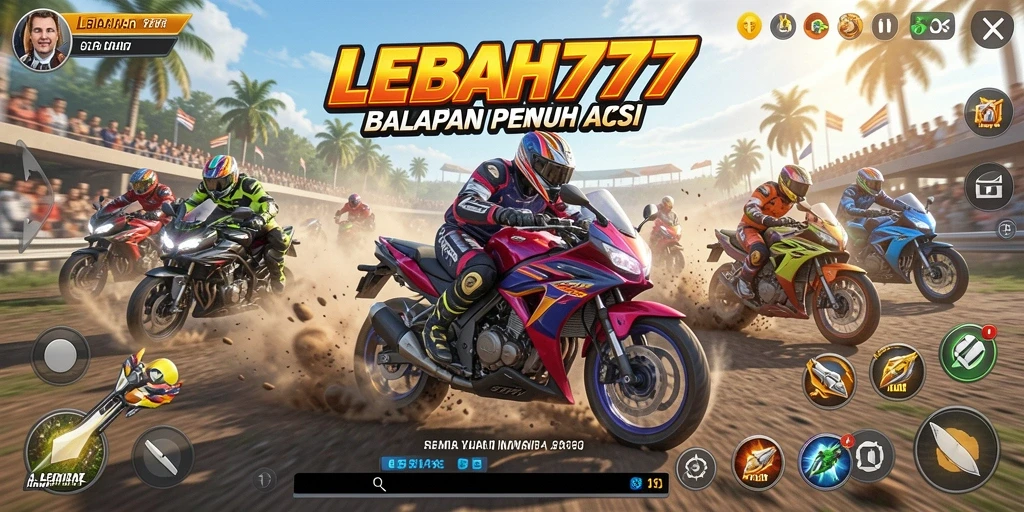 Tampilan gameplay balapan motor yang seru dan penuh aksi di LEBAH777.