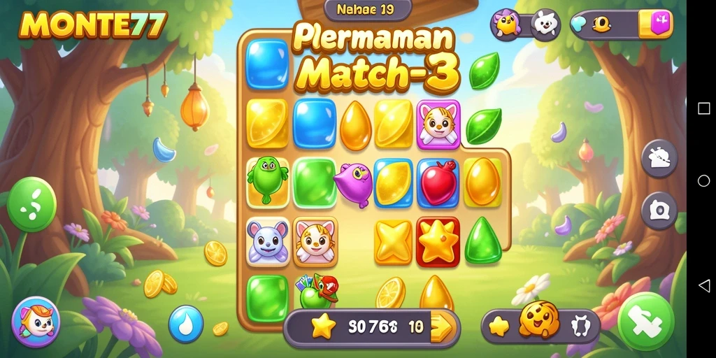 Gameplay seru MONTE77 dengan berbagai tantangan Match-3.