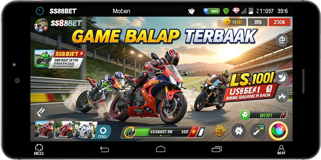 Tampilan gameplay balap motor yang menegangkan dan mendebarkan.