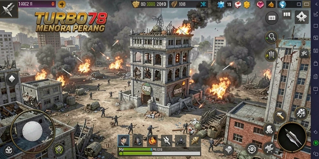 Tampilan gameplay menakjubkan dari TURBO78 dalam pertempuran Tower Defense.