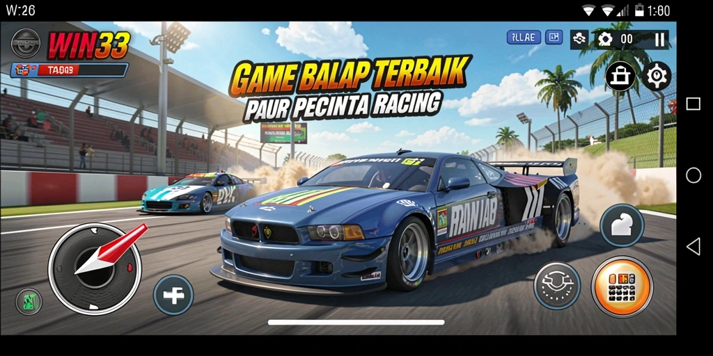Tampilan gameplay WIN33 menampilkan aksi balap yang mendebarkan.